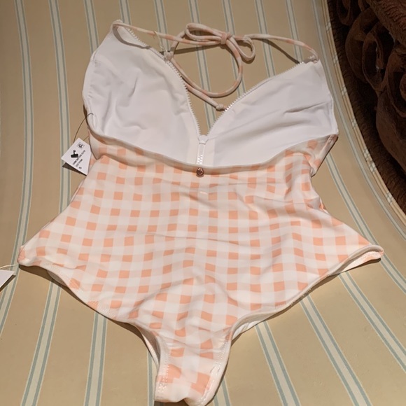 FOR LOVE & LEMONS ZIPPER FRONT SOFT PINK CHECK ONE PIECE SWIMSUIT SIZE SMALL - Picture 11 of 15